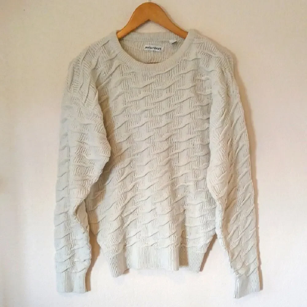 Vintage Cream Sweater Saturdays Static Waves Acrylic